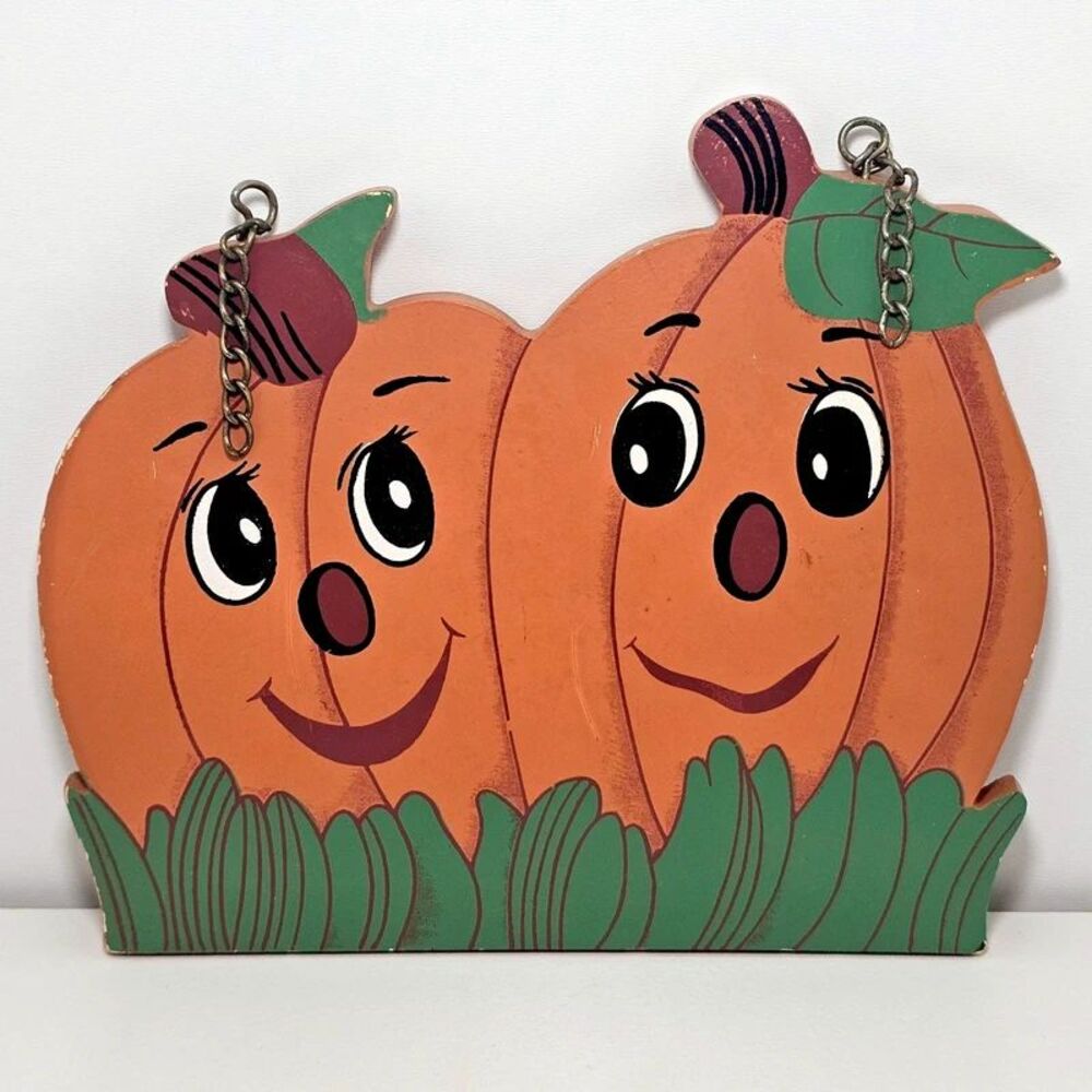 Vintage Handmade Halloween Pumpkin Hanging Wall Decor 6.5 x 7.5
